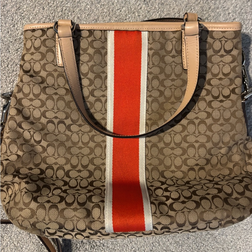 Coach Brown and Orange Signature Tote Bag - Picture 3 of 8